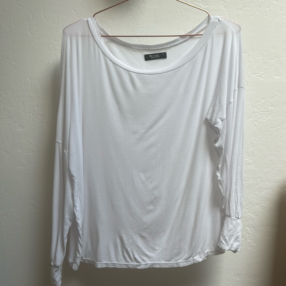 Michael Lauren NWOT white ribbed cotton off shoulder long sleeve top